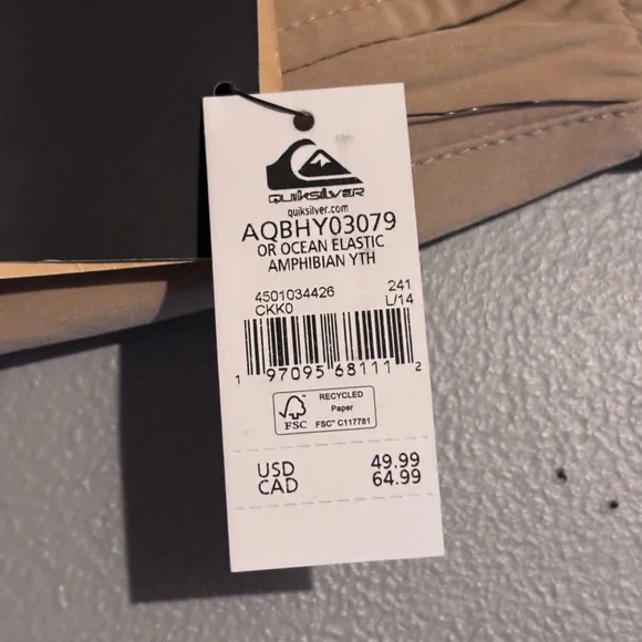 NWT Boys Quiksilver Khaki Amphibian Walkshorts - Picture 7 of 11
